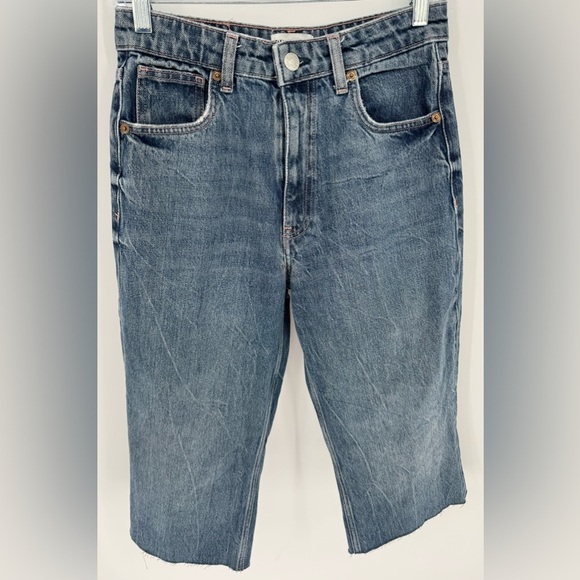 Zara Barrel Wide Leg Denim Cropped Jeans - Picture 1 of 10